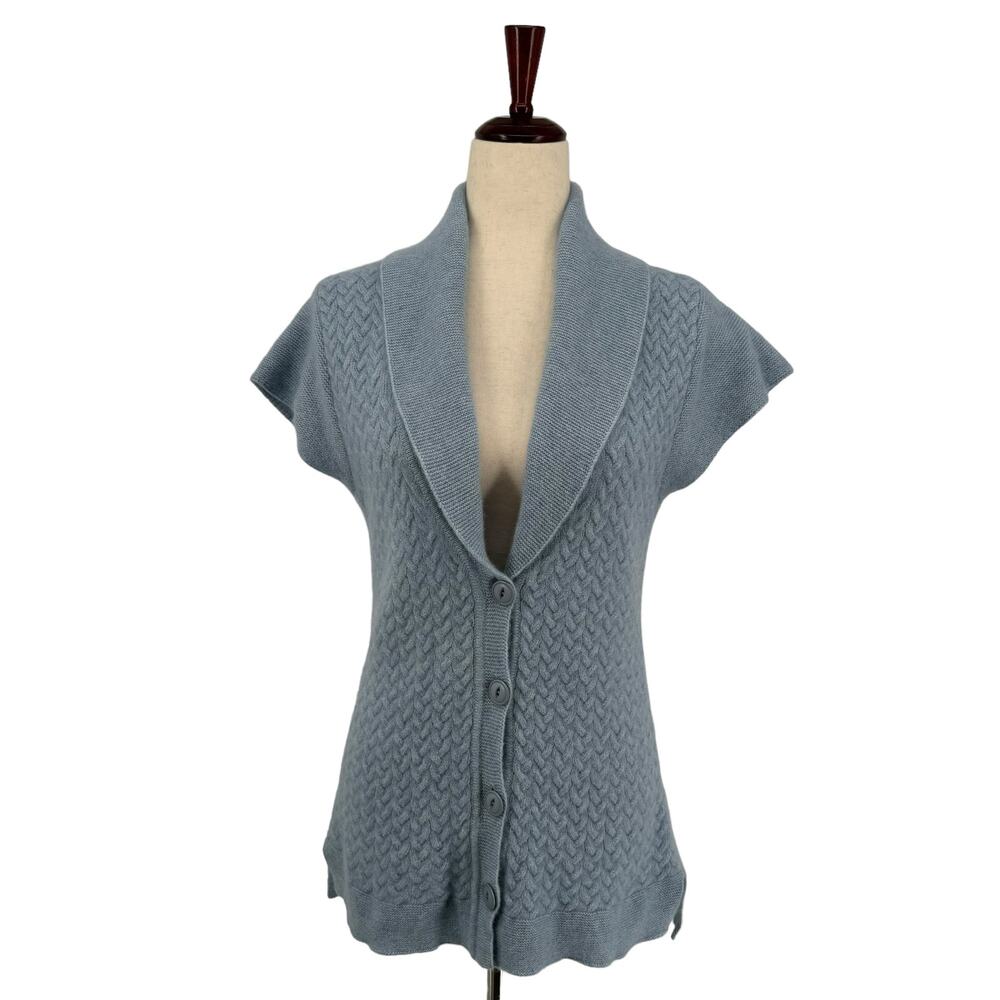 Pendleton Wool Cardigan Button‎ Front Sweater M Light Blue Cap Sleeve Wool Blend